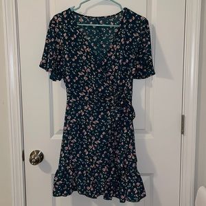 Emerald Green Floral Wrap Dress